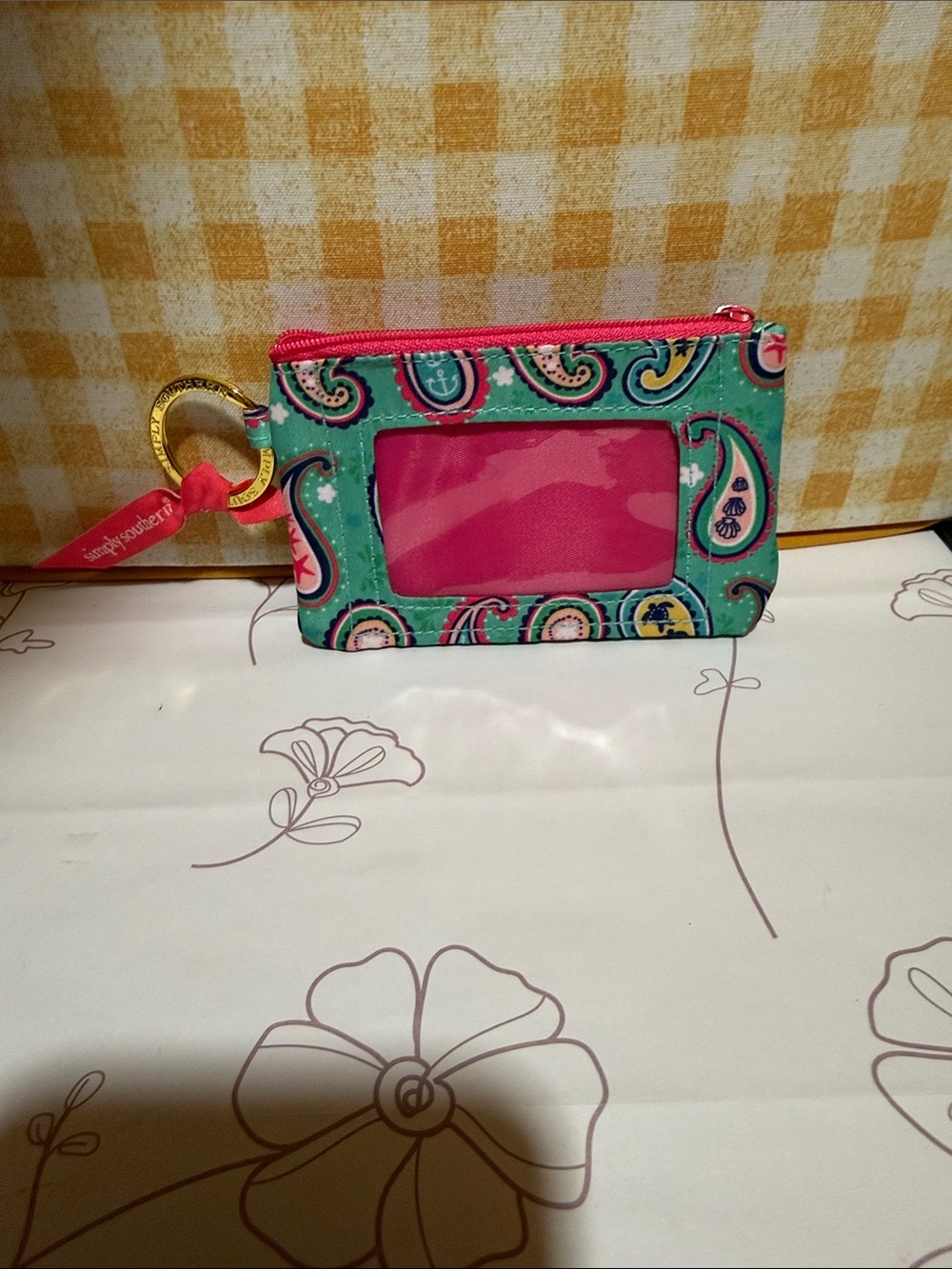 Simply Southern Teal Paisley Card ID Wallet with Hot Pink Window